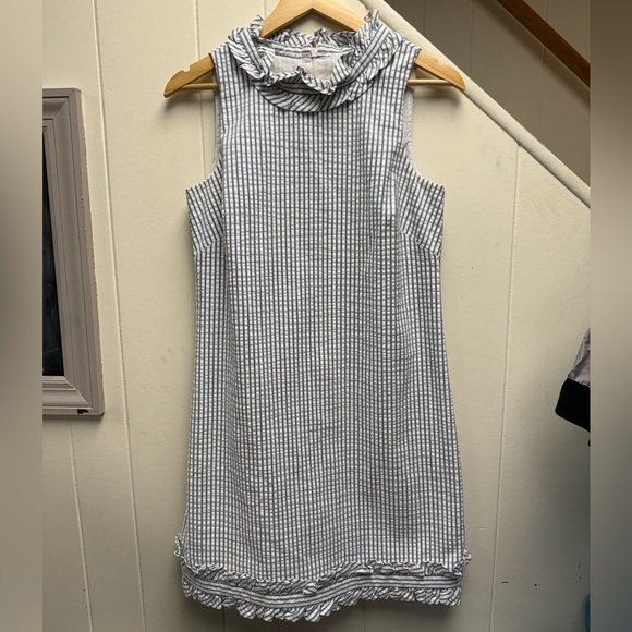Eliza J Blue and White Striped Sleeveless Seersucker Sheath Dress Size 6 - Picture 3 of 8